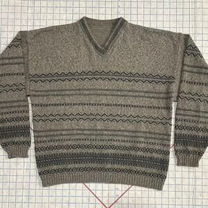 Vintage Men’s L/XL Chunky Knit Sweater 90s Preppy V-Neck Retro Cozy Cotton‎